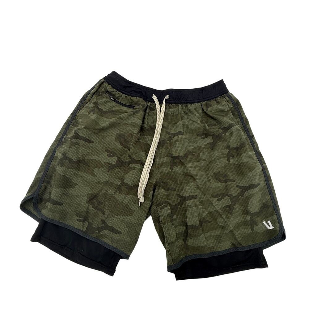 Vuori Mens Stockton Athletic Running Lined Shorts Camo Black Green Large